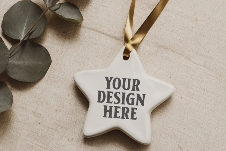 Christmas Star Ceramic Ornament Mockup | Holiday Star Tree