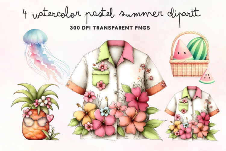 Watercolor Pastel Summer Clipart PNG