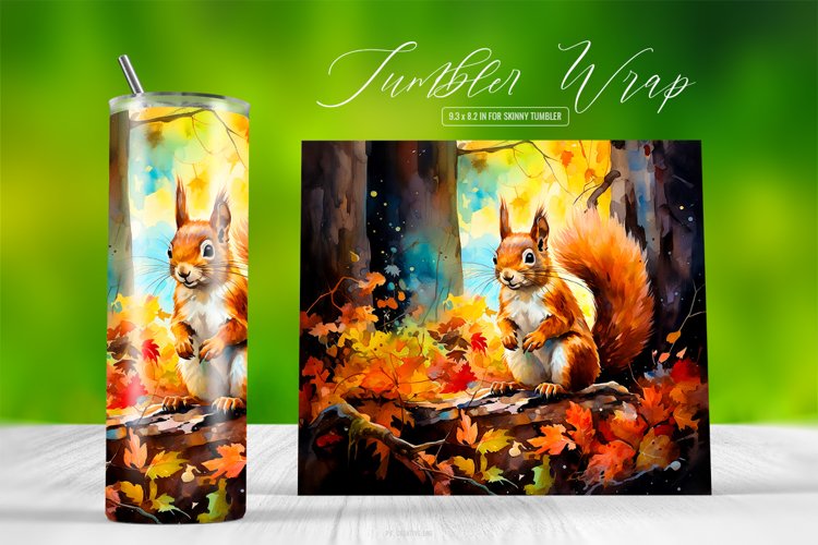 Squirrel Watercolor Animal Tumbler Sublimation Wrap