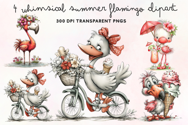Whimsical Summer Flamingo Clipart PNG