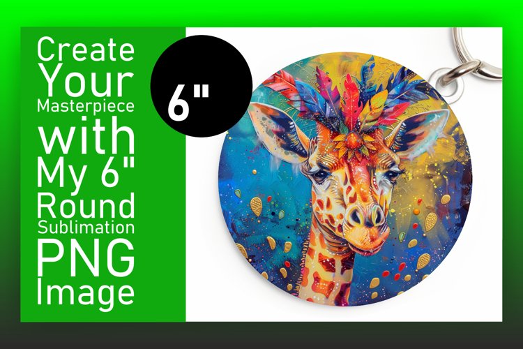 Sweet Spring Giraffe Round Design Keychain