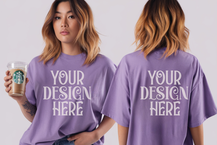 Violet Comfort Colors 1717 Front & back T shirt Mockup
