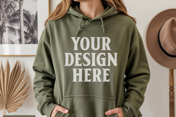 Military Green Gildan 18500 Hoodie Mockup, G18000 Hoodie Mod