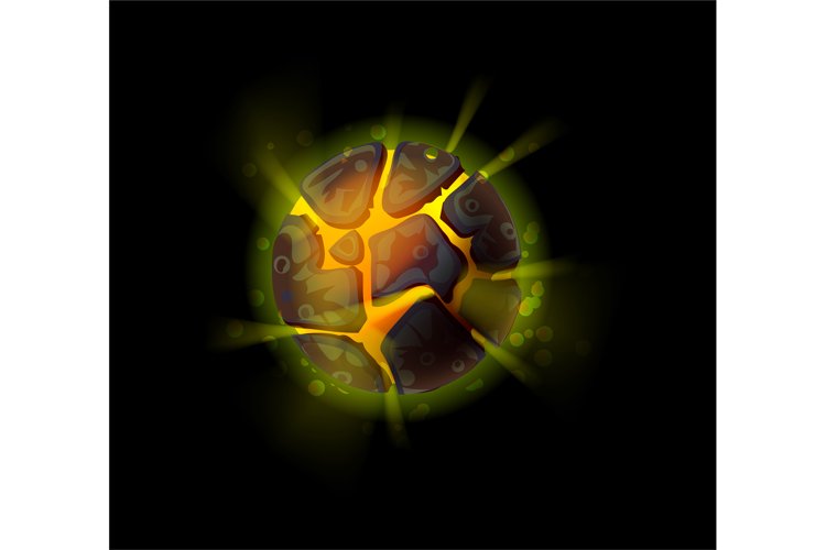 Fantasy asteroid. Cartoon planet with fiery surface. Fiction example image 1