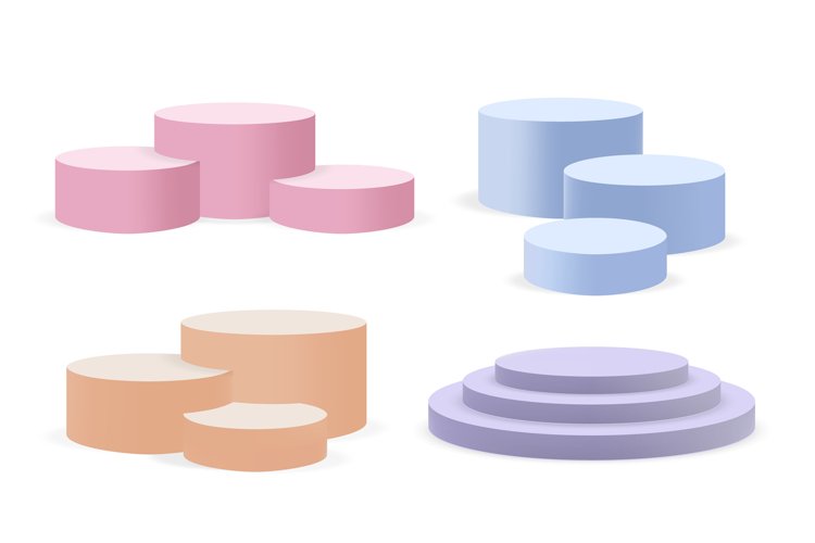 Pastel colors round stands. Realistic 3D pedestals, exhibiti example image 1