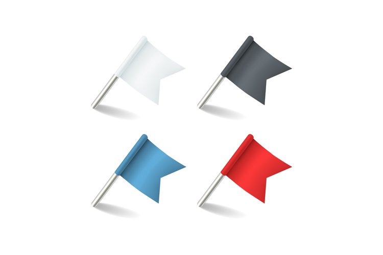 Pins flags. Colored pointer marker flag pin. Realistic red b