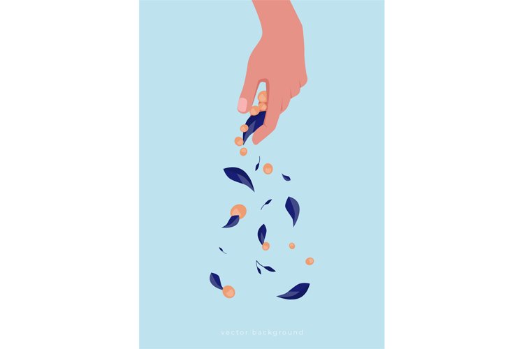 Berry leaf falling from hand. Deprivation or loss concept. C