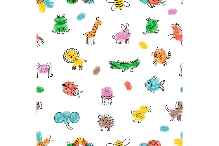 Children paint pattern. Fingerprint animals, cute drawing in example image 1