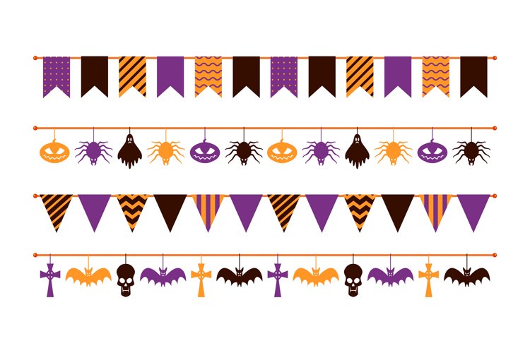 Halloween garland. Colorful flat flags different forms, pape example image 1