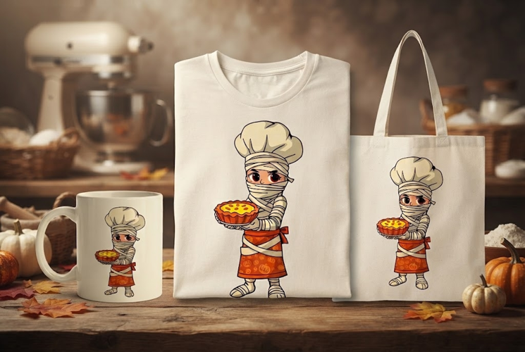 Halloween Mummy Chef PNG | Pumpkin Pie Baker Clipart