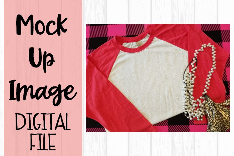 Red Raglan on Pink Buffalo Plaid Mock Up example image 1