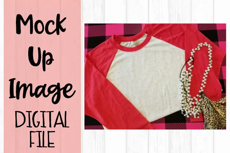 Red Raglan on Pink Buffalo Plaid Mock Up