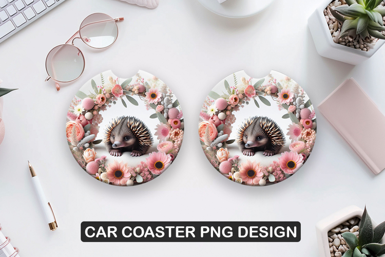 Hedgehog Car Coaster Sublimation| Animal Coaster PNG