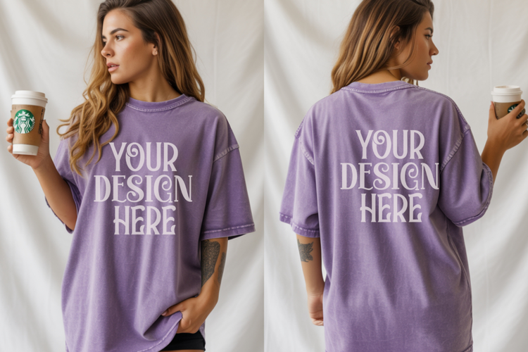 Violet Comfort Colors 1717 Front & back T shirt Mockup