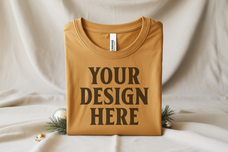 Christmas Bella Canvas 3001 Heather Mauve Folded Tshirt Mock