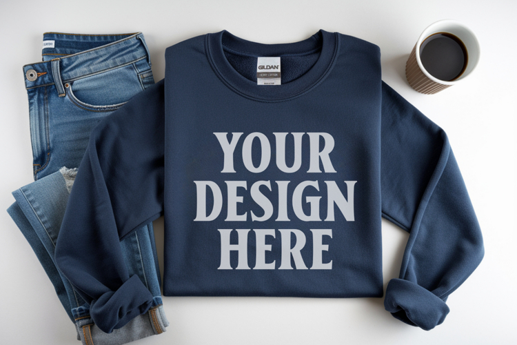 Dark Navy Gildan 18000 Folded Flat Lay Mockups