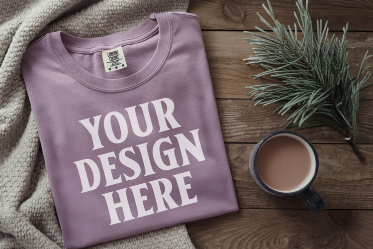 Orchid Comfort Colors 1717 Christmas Folded T-Shirt Mockup