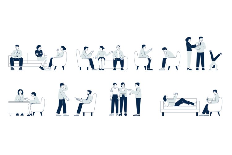 Group therapy. Psychologist and person on sofa, people on ps example image 1