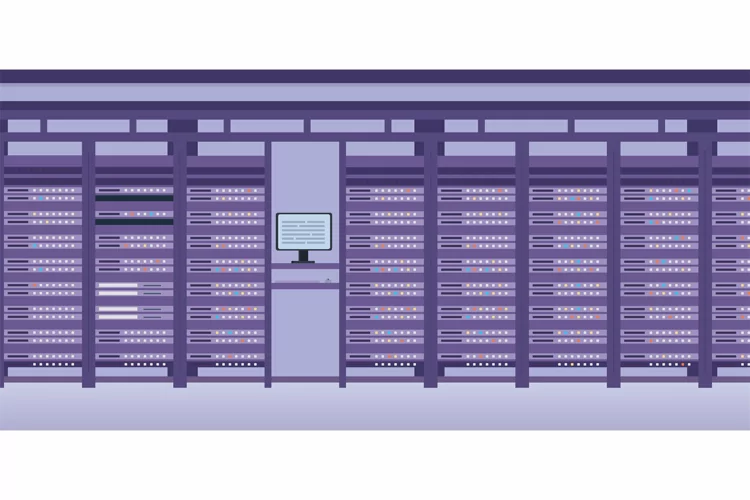 Hosting data center and server system room interior. Flat ha