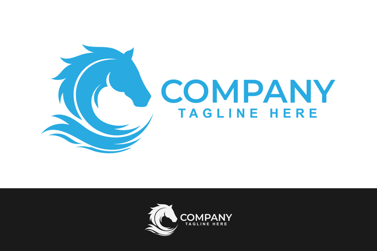 Stylish Blue Horse Head Logo Design Concept