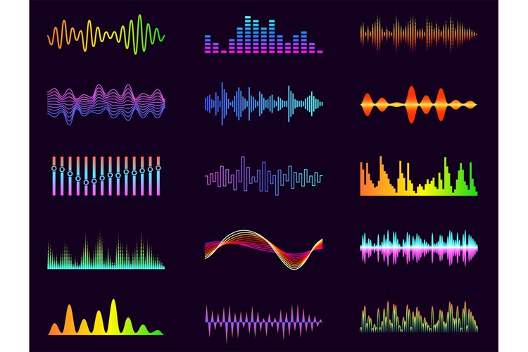 Color sound waves. Neon audio frequencies. Electronic music example image 1