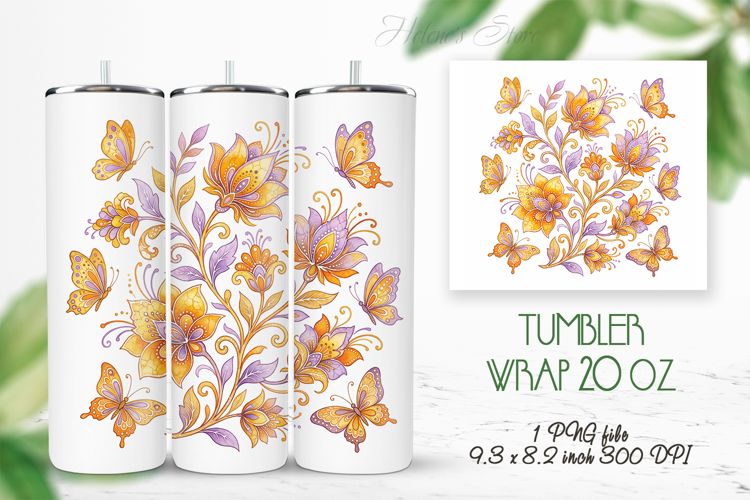 Fantasy floral meadow straight tumbler 20oz wrap design png