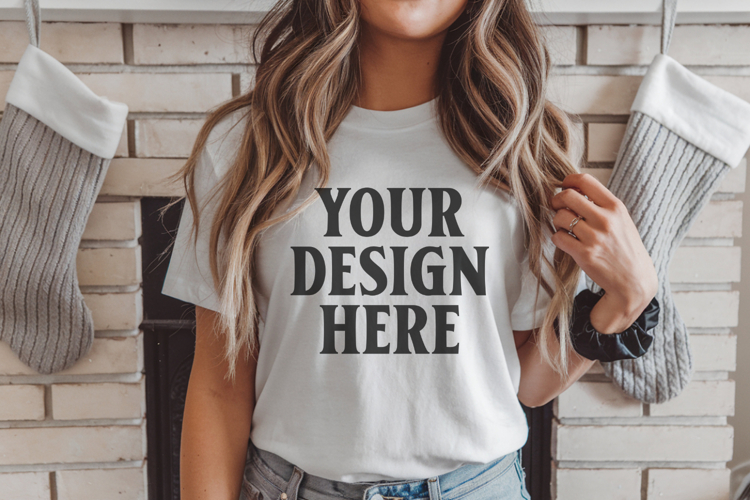 Bella Canvas 3001 White Christmas Shirt Mockup, Trandy