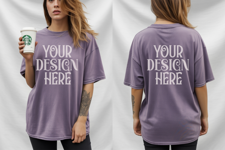 Violet Comfort Colors 1717 Front & back T shirt Mockup