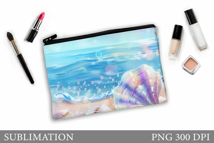 Seashell Makeup Bag Design. Shimmer Seashell Sublimation