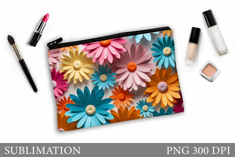 Flowers Makeup Bag Design. Floral Makeup Pouch Sublimation