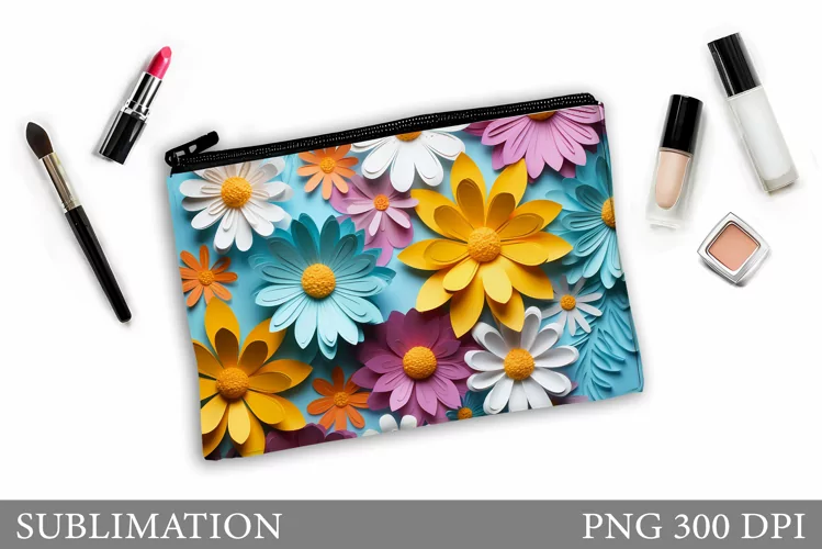 Daisy Flowers Makeup Bag. Floral Makeup Pouch Design
