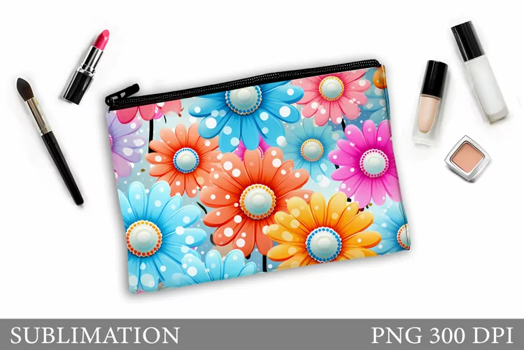 Daisy Flowers Makeup Bag. Floral Makeup Pouch Design