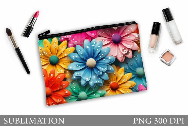 Daisy Flowers Makeup Bag. Floral Makeup Pouch Design example image 1