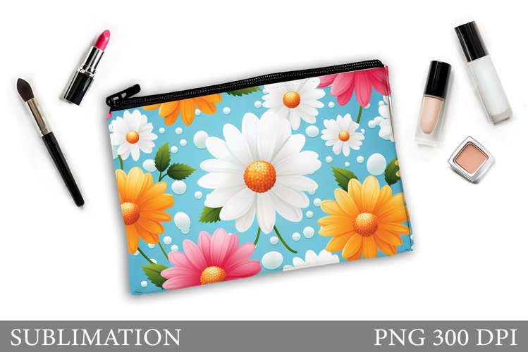 Daisy Flowers Makeup Bag. Flowers Makeup Pouch Sublimation example image 1