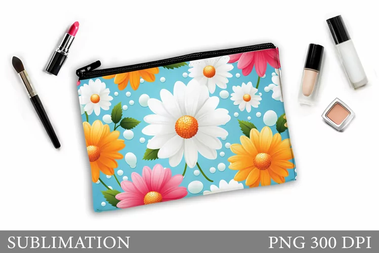 Daisy Flowers Makeup Bag. Flowers Makeup Pouch Sublimation