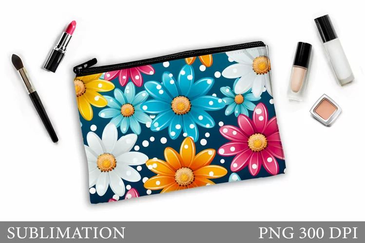 Flowers Makeup Bag Design. Floral Makeup Pouch Sublimation