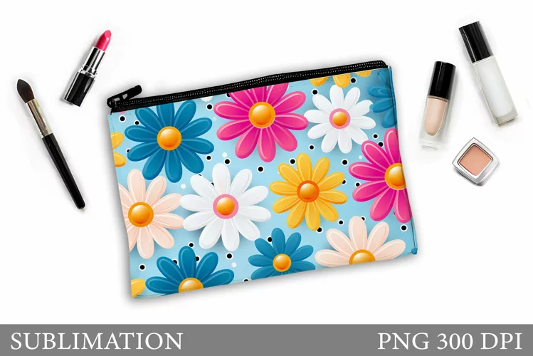 Daisy Flowers Makeup Bag. Flowers Makeup Pouch Sublimation