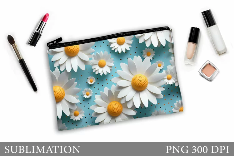 Daisy Flowers Makeup Bag. Floral Makeup Pouch Design