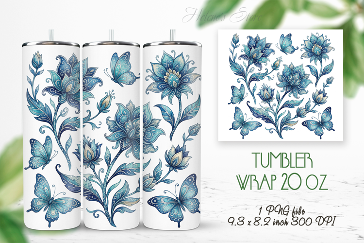 Fantasy floral meadow straight tumbler 20oz wrap design png