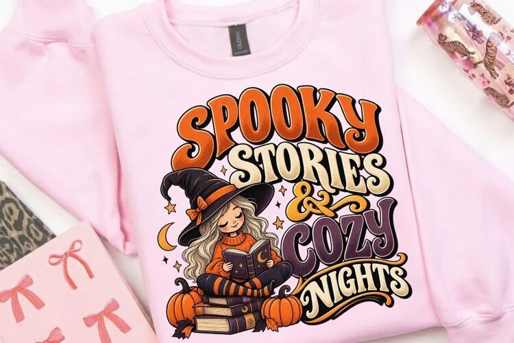 Spooky Stories & Cozy Nights PNG, Halloween Book Lover example image 1