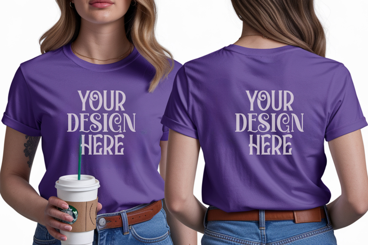 Violet Comfort Colors 1717 Front & back T shirt Mockup