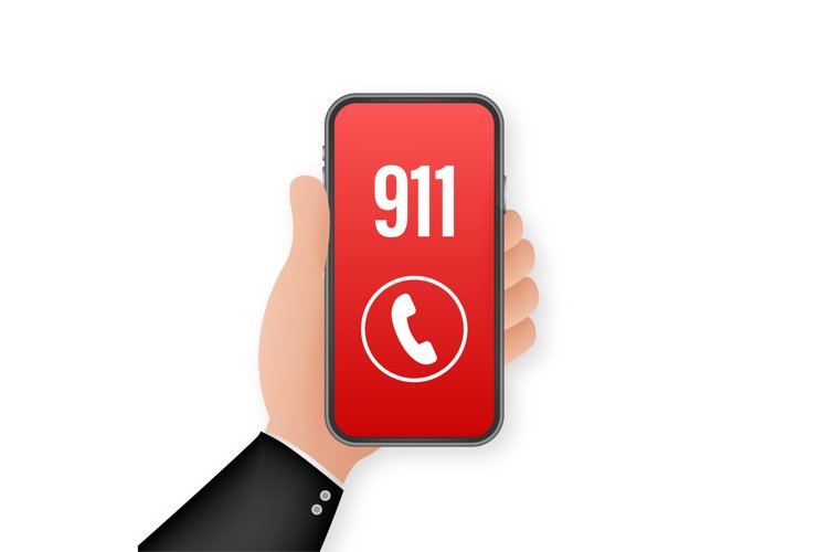 911 smartphone in flat style. Call icon vector. Hand holding example image 1