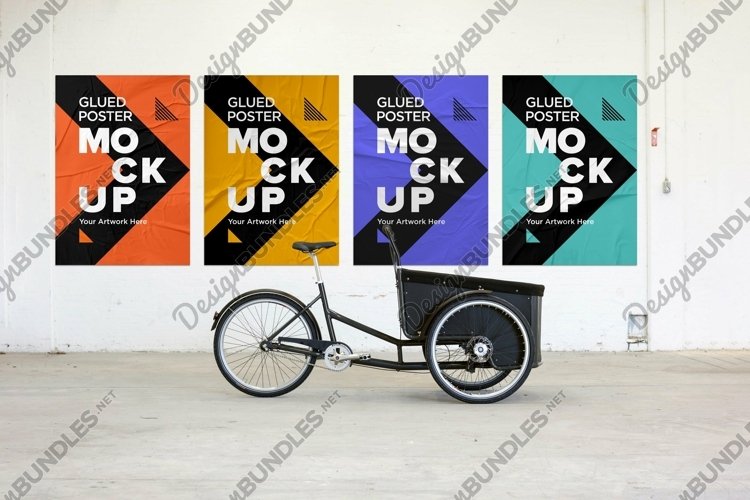 Poster Mockup with Glued, Wrinkled & Crumpled Paper Effect example image 1