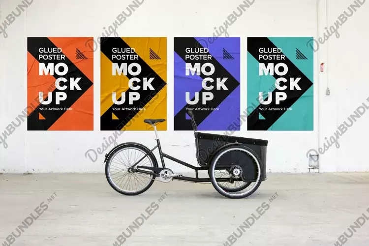 Poster Mockup with Glued, Wrinkled & Crumpled Paper Effect