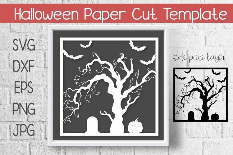 Halloween Paper Cut Template Design SVG example image 1