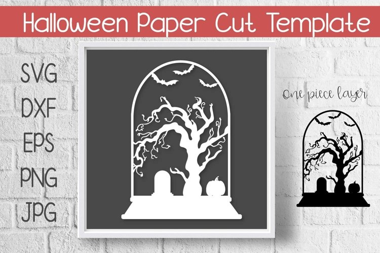 Halloween Paper Cut Template Design SVG example image 1