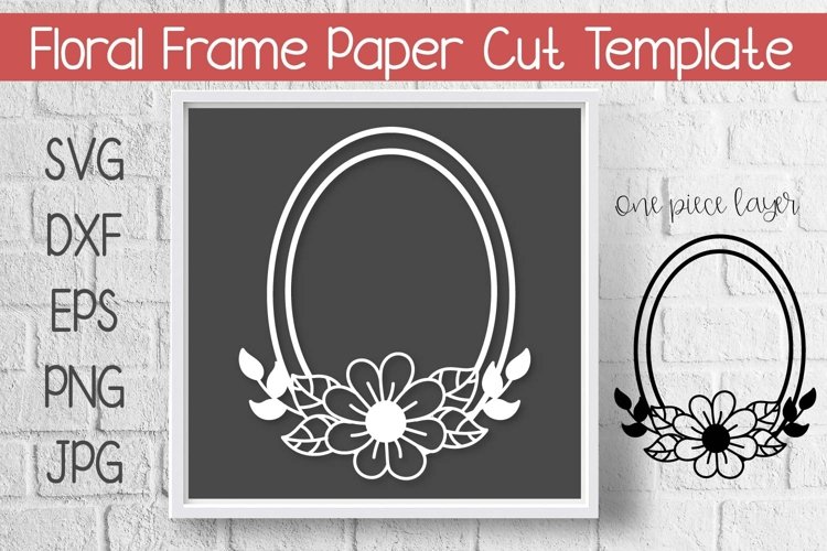 Floral Frame Paper Cut Template Design SVG example image 1