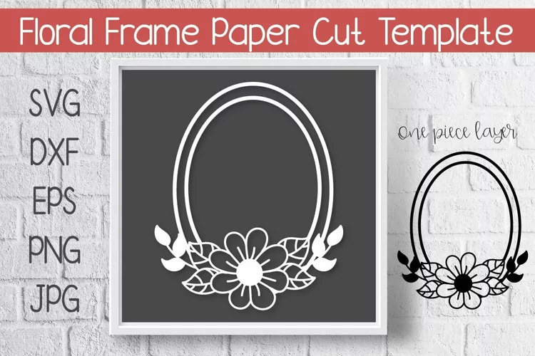 Floral Frame Paper Cut Template Design SVG