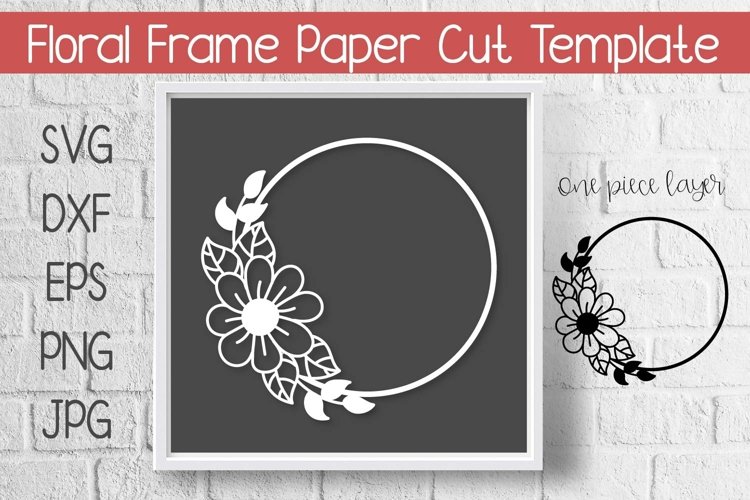Floral Frame Paper Cut Template Design SVG example image 1