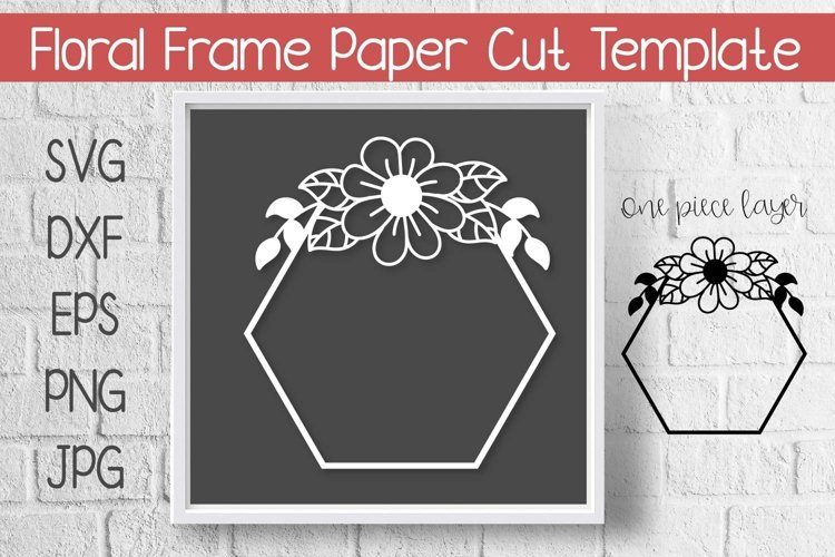 Floral Frame Paper Cut Template Design SVG example image 1